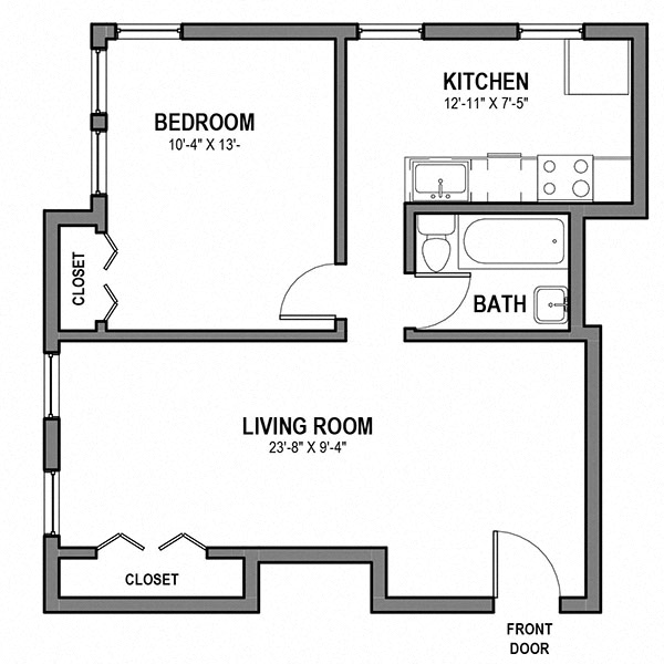 Floor plan for 1 bed, 1 bath, 550 sqft